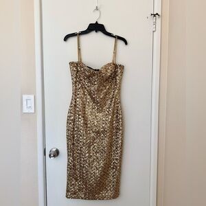 NADINE MERABI Gold Sequin Dress